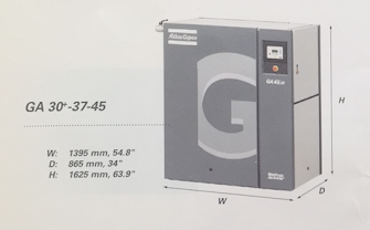 ابعاد کمپرسورهای GA30 تا GA 45 در این تصویر آمده است.