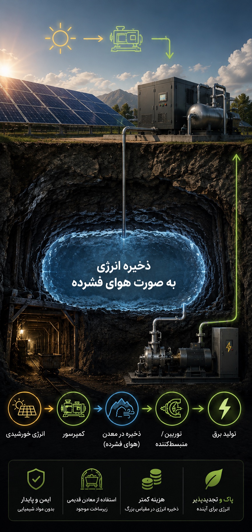 چرخه‌ی ذخیره انرژی خورشیدی در زیر زمین