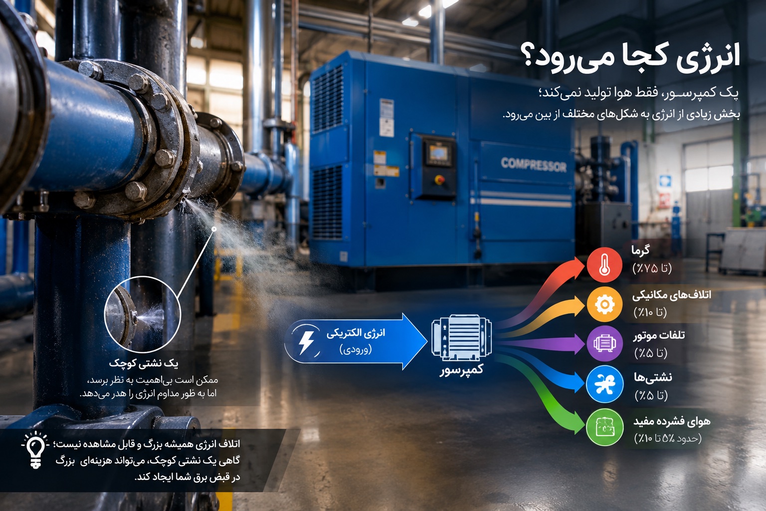 کمپرسور از بدترین ماشین‌هاست، وقتی صحبت اتلاف انرژی به میان می آید.