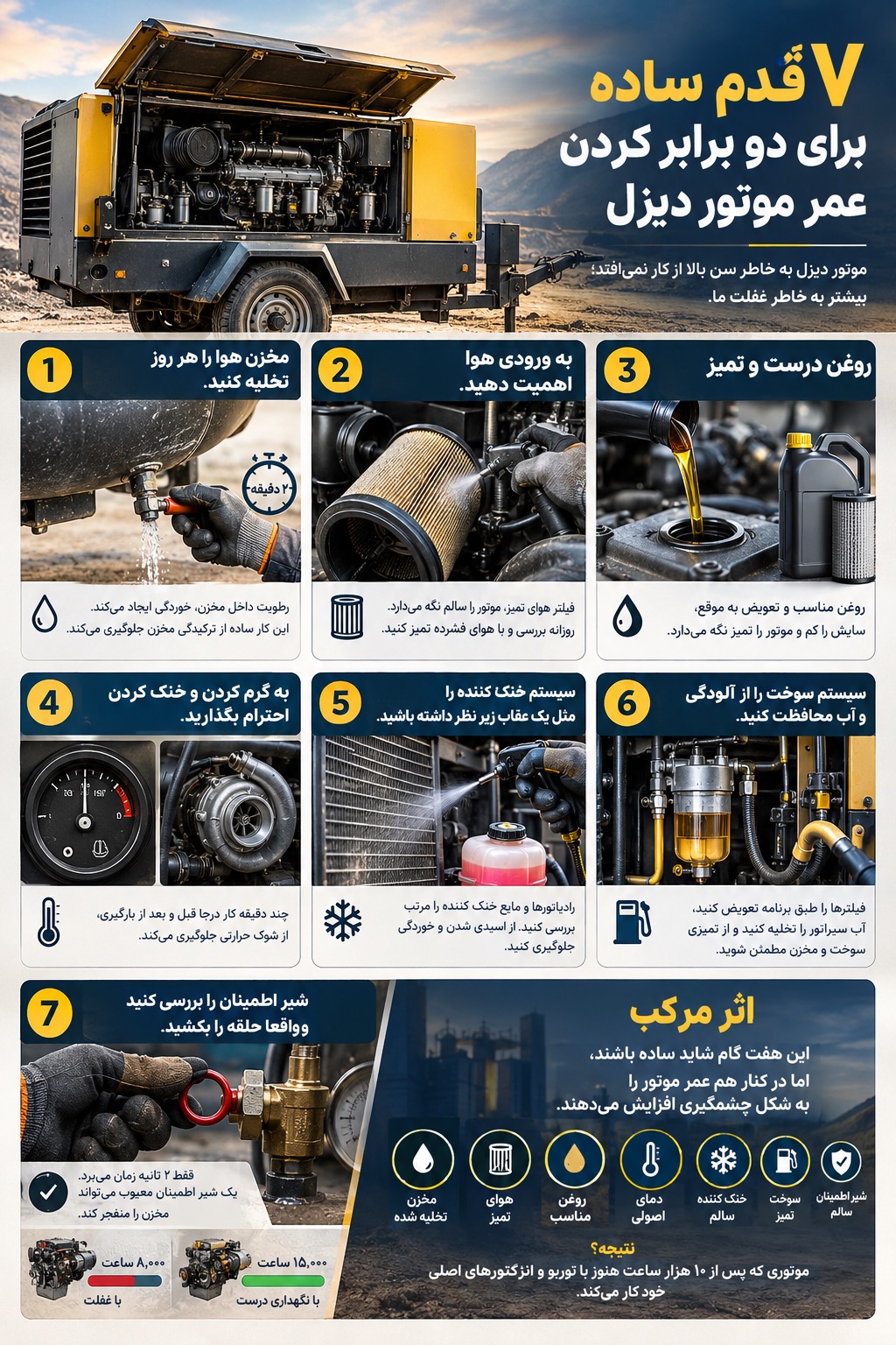 مراحل مختلف بهینهسازی نگهداری از موتور دیزلی